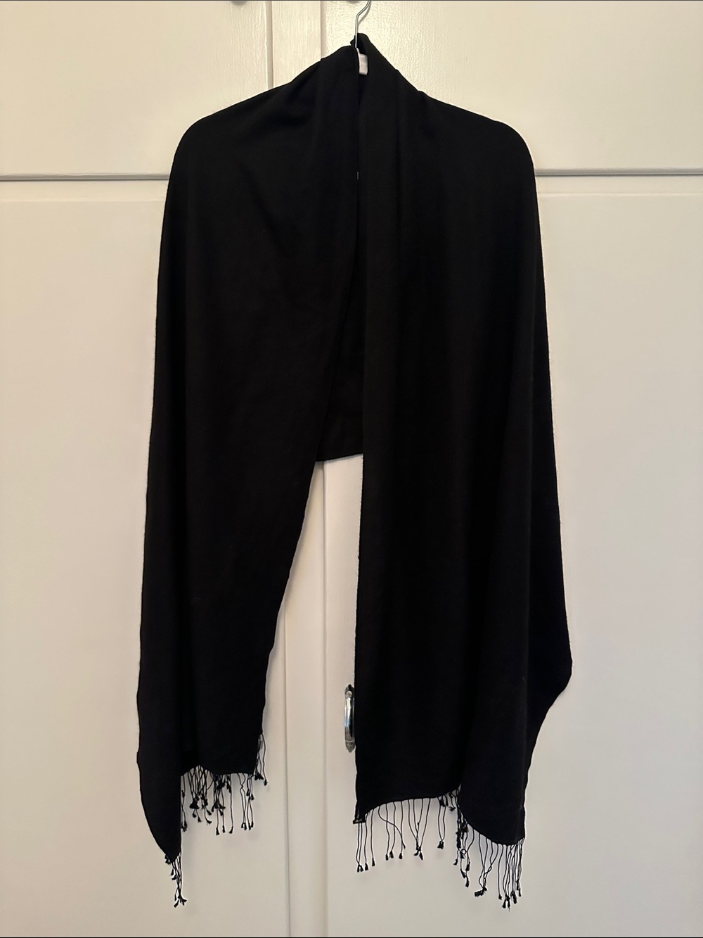 LIKE NEW Pashmina Silk Black Fringe Shawl Coat - Women’s Lightweight Outerwear